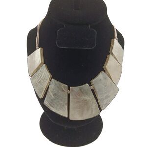 Mother Of Pearl Tile Necklace Adjustable Cord Chunky Bib Boho Coastal Pacific